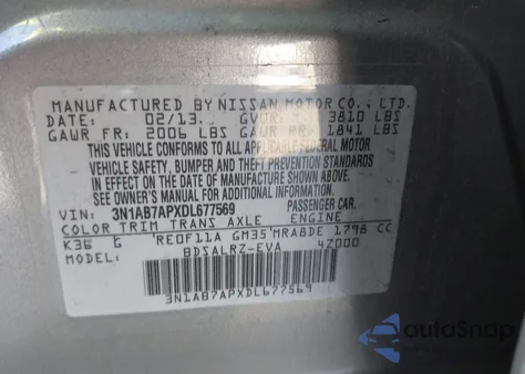 2013 Nissan Sentra Sr z USA, uszkodzony, nr VIN 3N1AB7APXDL677569